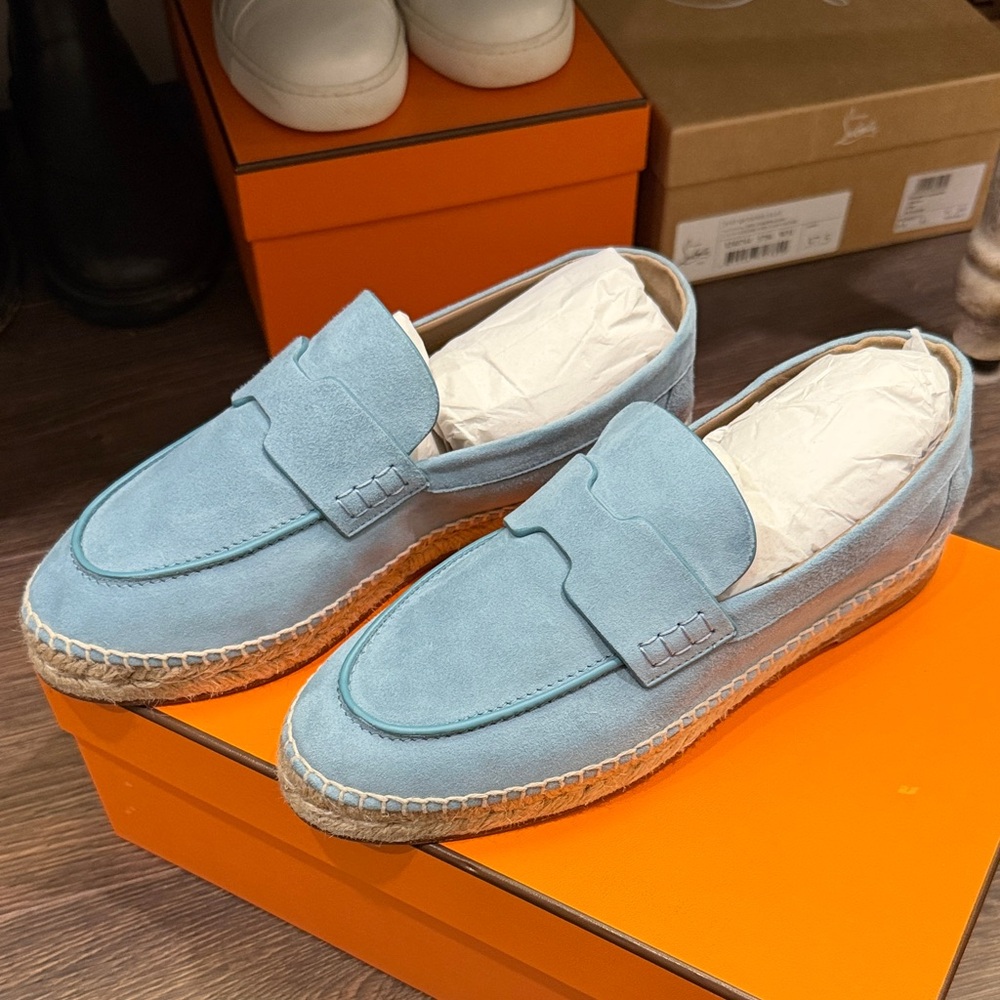 Hermes Trip Espadrille Loafers - Light Blue Suede - Sz 37